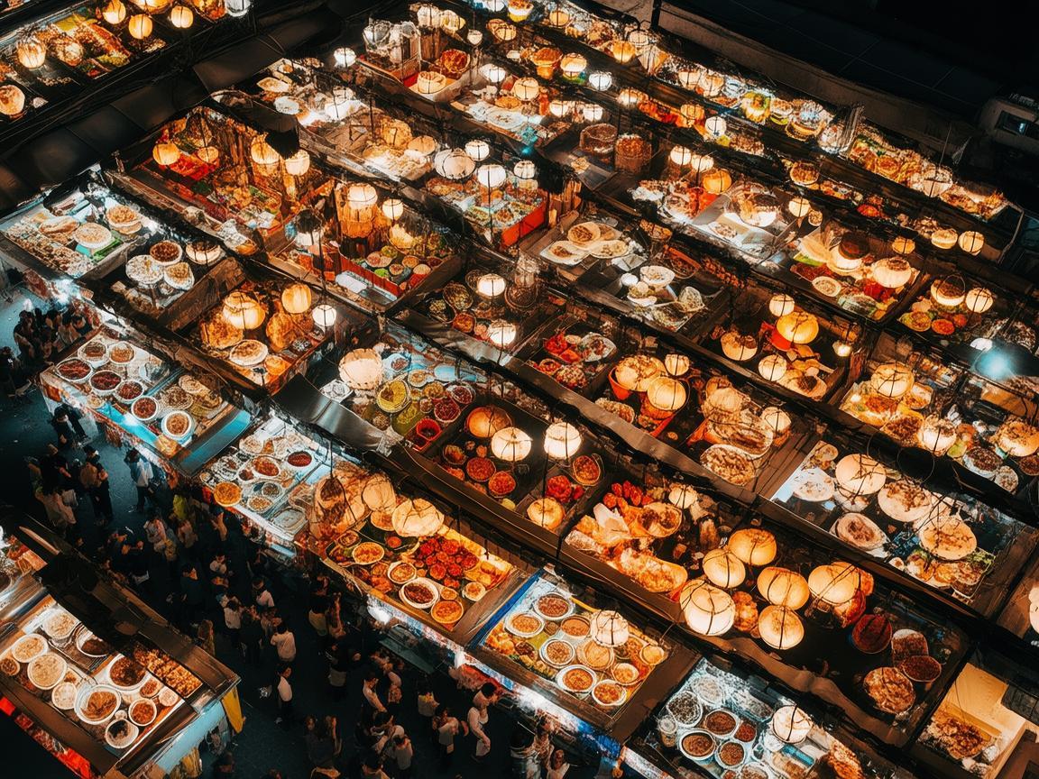 无人机视角下的夜市美食节