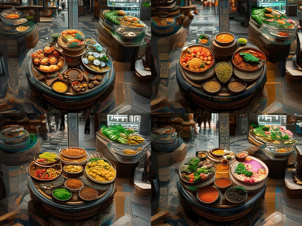 无人机视角下的购物中心美食广场工艺魅力